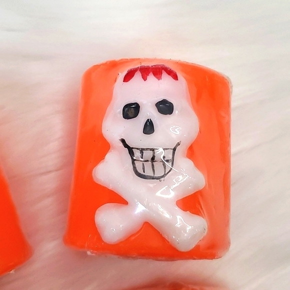 🆕️Vintage 90s 3D Textured Character Orange Halloween Wax Candles Set of Four 2" - Picture 6 of 14